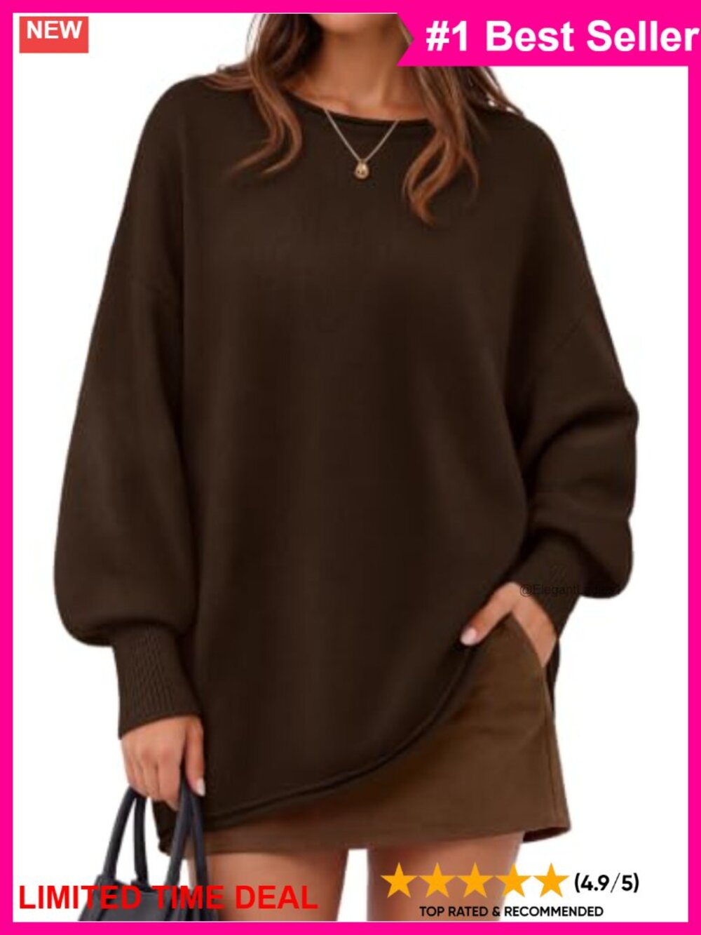 Women's Oversized Long Sleeve Crew Neck Knit Pullover Sweater